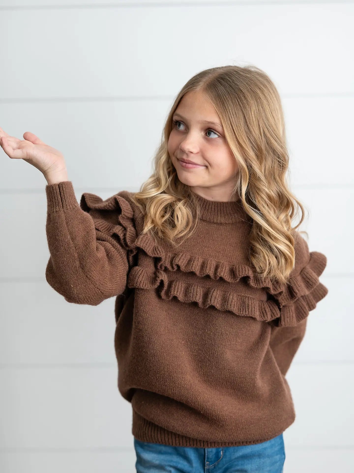 Kids Chocolate Double Ruffle Sweater