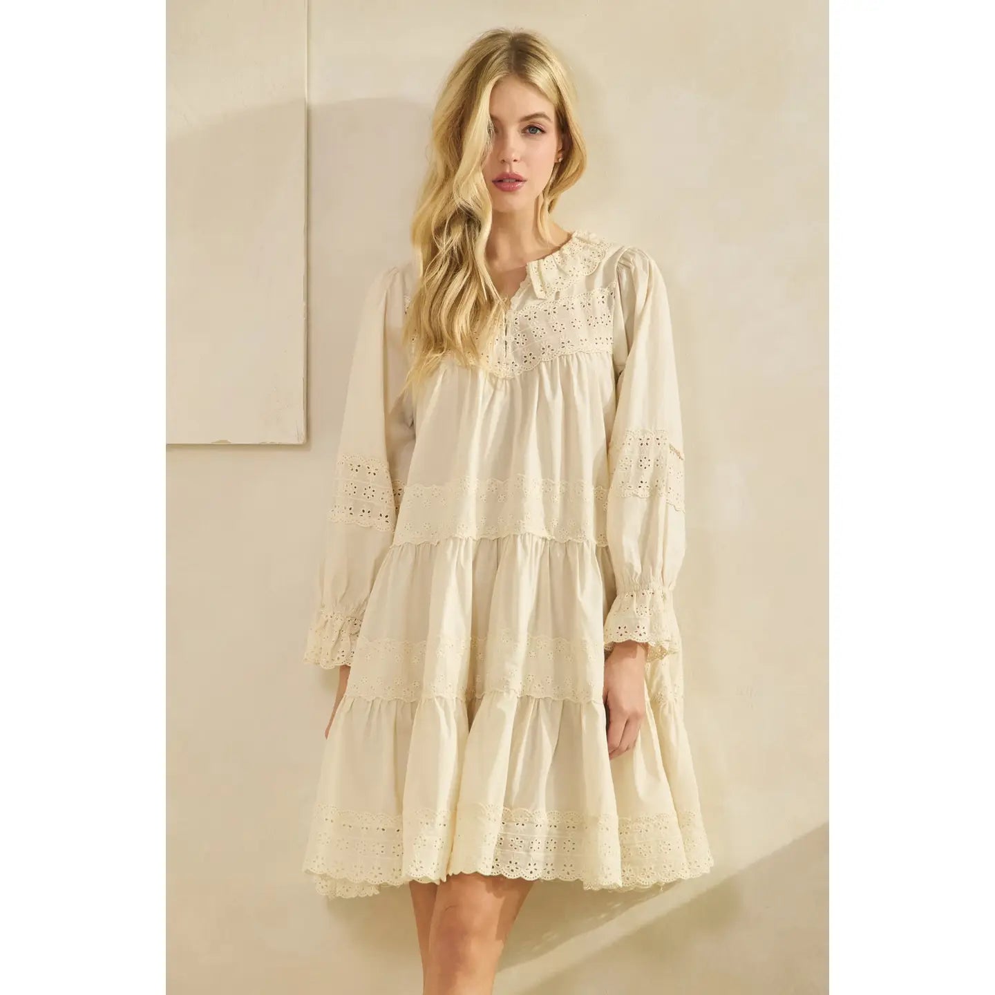 Eyelet Lace Tiered Babydoll Dress