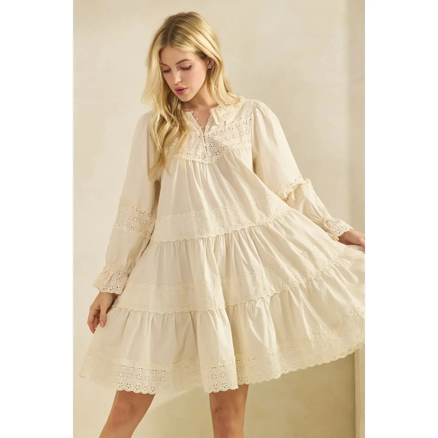 Eyelet Lace Tiered Babydoll Dress