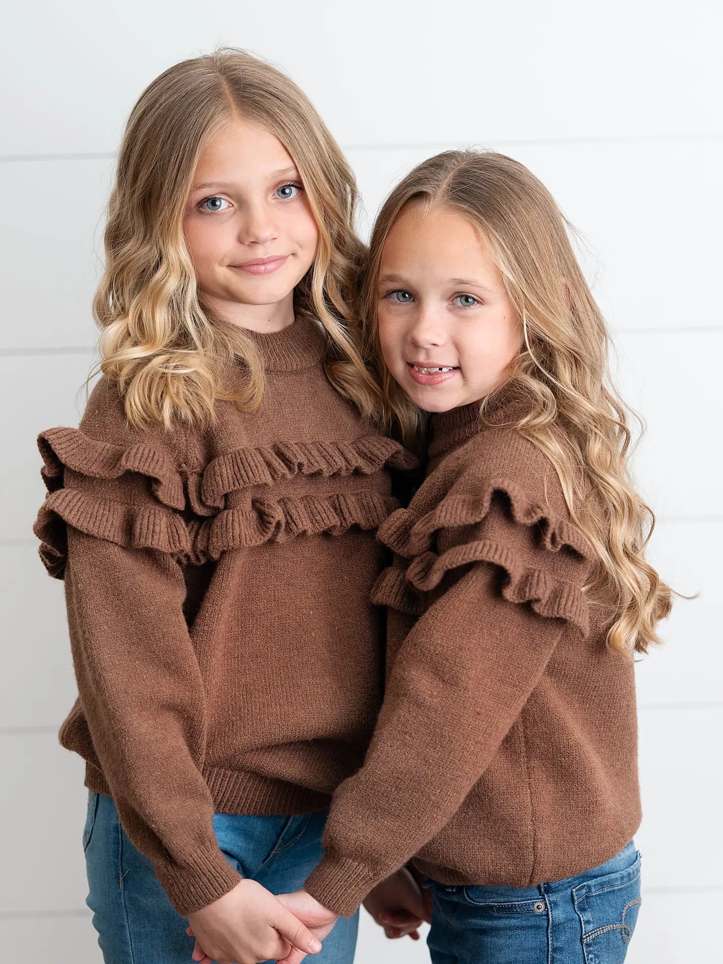 Kids Chocolate Double Ruffle Sweater