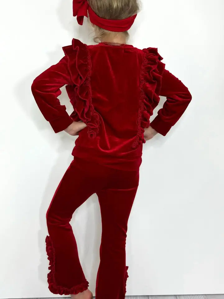 Velvet Ruffle Girls Set - Red