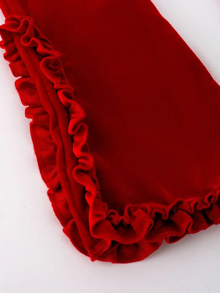 Velvet Ruffle Girls Set - Red