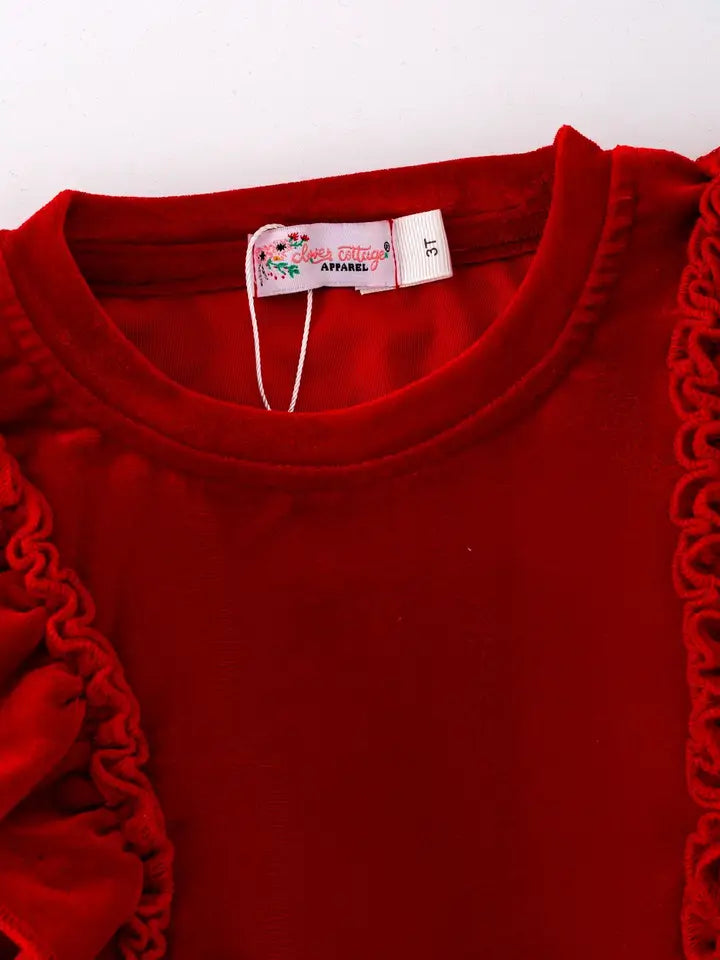 Velvet Ruffle Girls Set - Red