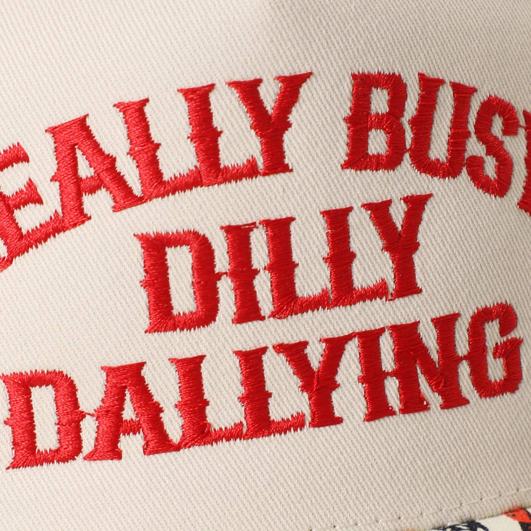 REALLY BUSY DILLY DALLYING Embroidered Stripe Brim Hat