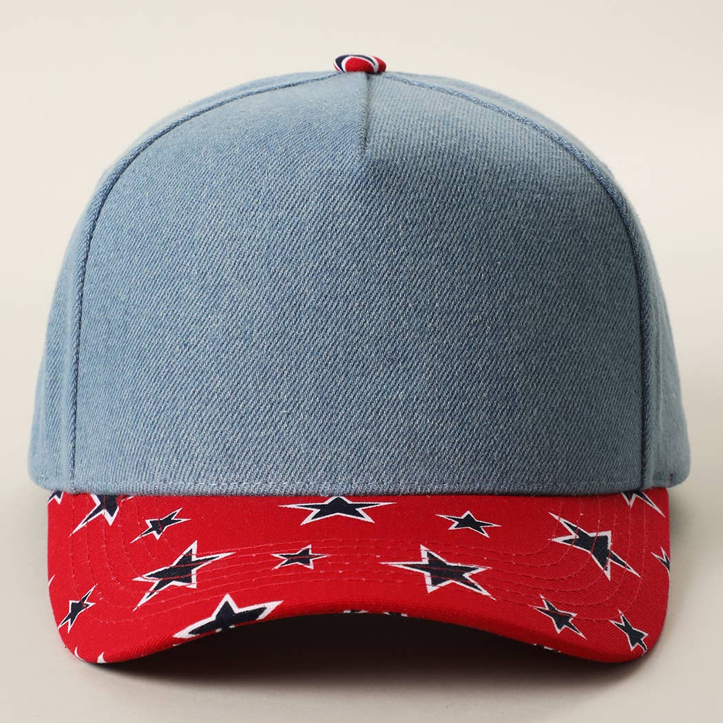 Denim With Star Print Brim Trucker Hat