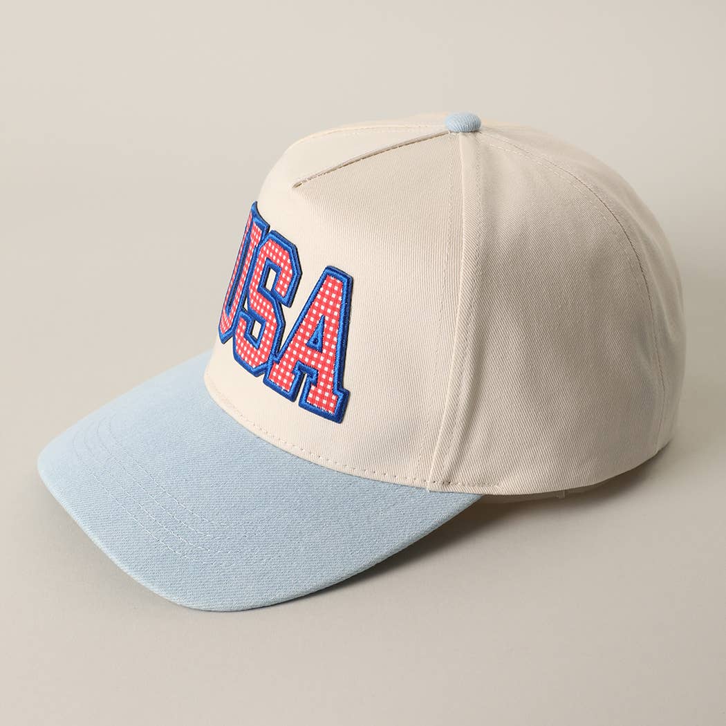 USA Flag Patch Denim Two-Tone Baseball Cap