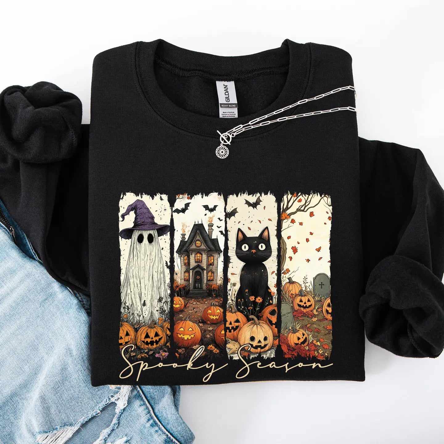 Spooky Season, Stripes, Halloween Autumn, Fall Sweatshirt
