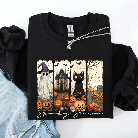 Spooky Season, Stripes, Halloween Autumn, Fall Sweatshirt