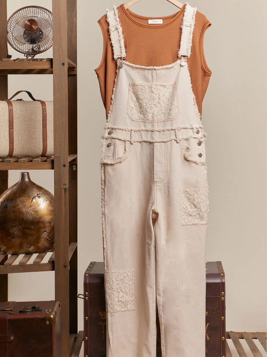 Washed Denim with Crochet Patchwork Overall