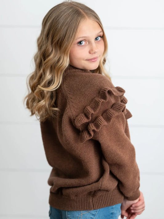 Kids Chocolate Double Ruffle Sweater