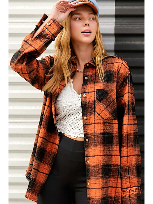 Mineral Washed Button Down Soft Fabric Plaid Shirts
