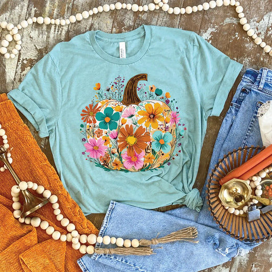 Floral Daisy Pumpkin- Fall Graphic Tee