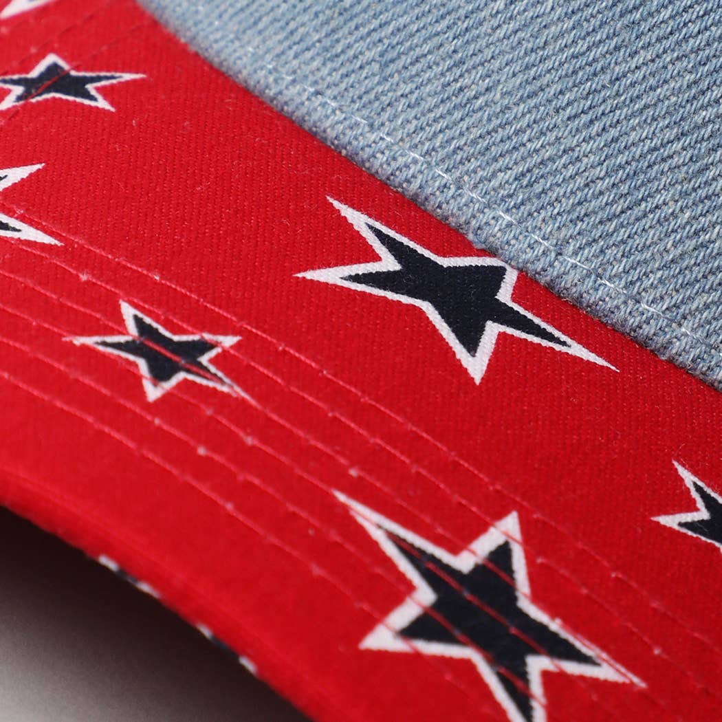 Denim With Star Print Brim Trucker Hat