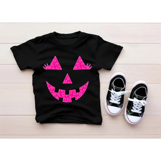 Pink Leopard Pumpkin Face Youth Tee