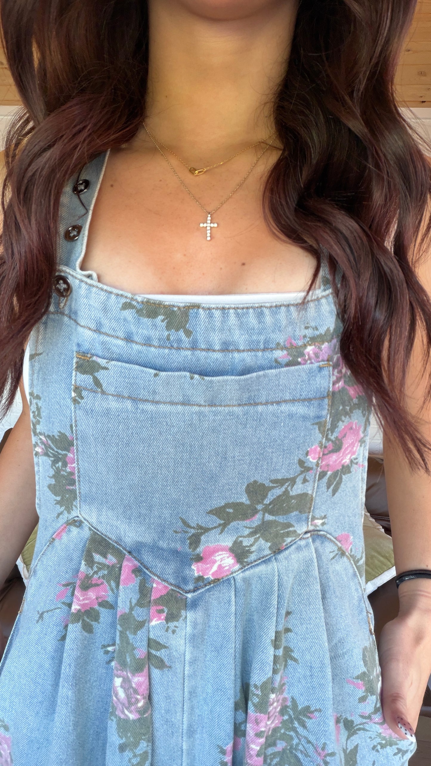 Floral Print Pleated High Waist Wide Leg Denim Jumpsuit